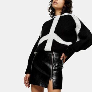Topshop Lauren Croc Print Faux Leather Miniskirt - Size US 14